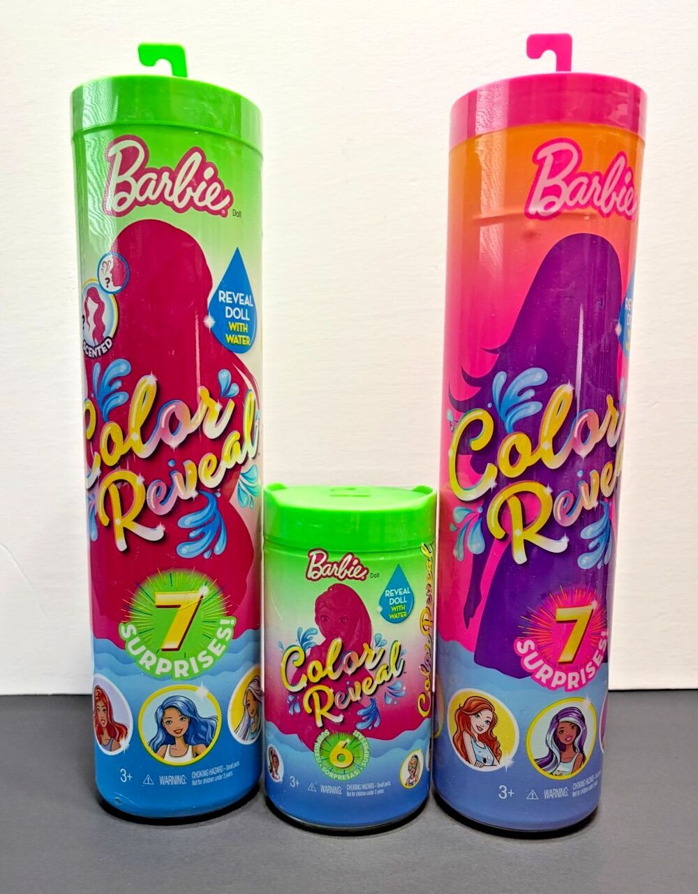 3 new Barbie Color Reveals - 1 Green Top, 1 Pink Top and 1 small green top